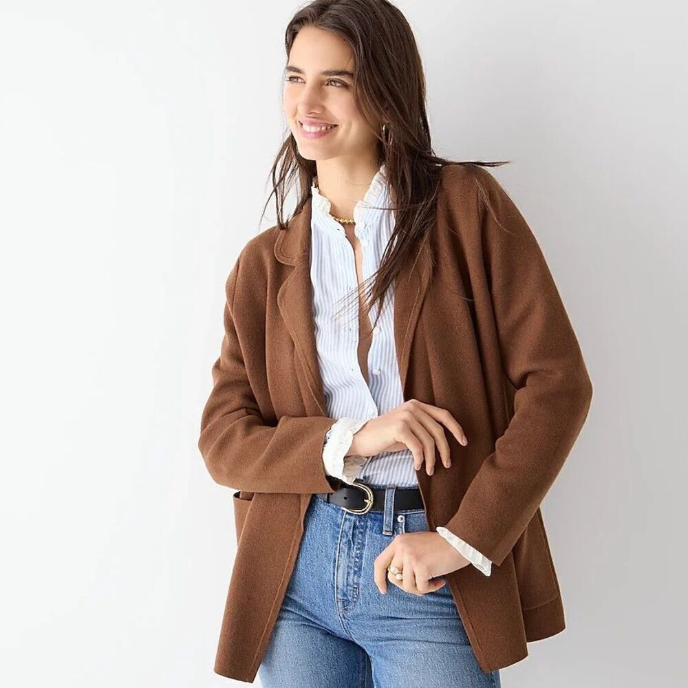 J Crew Eloise Brown wool knit Sweater Cardigan Blazer